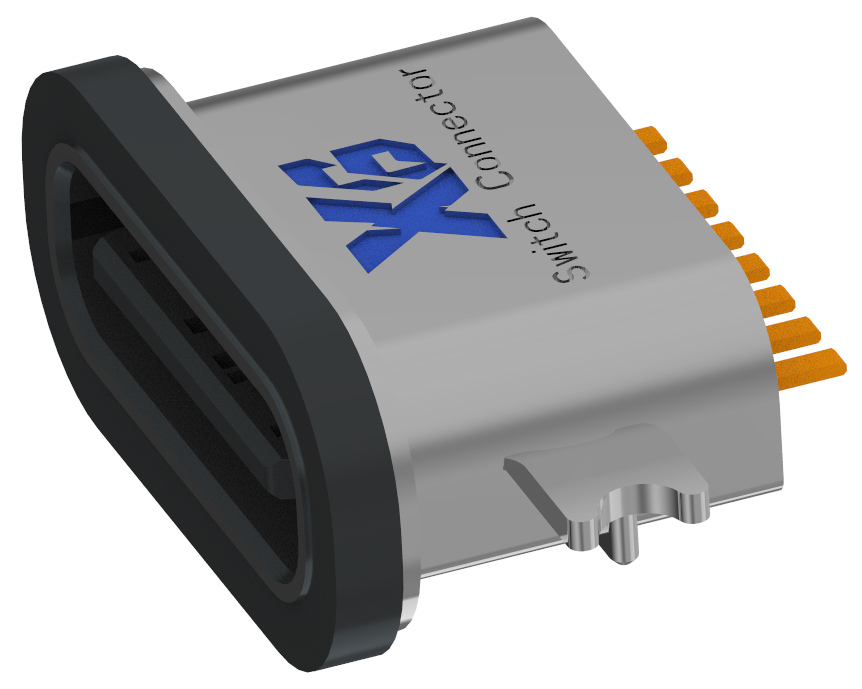 XB-TYPE C 8P-8 USB type C 8P fraisage 1.2 femelle étanche l = 6.7mm (avec tôle d'acier) (boîtier en alliage de zinc)